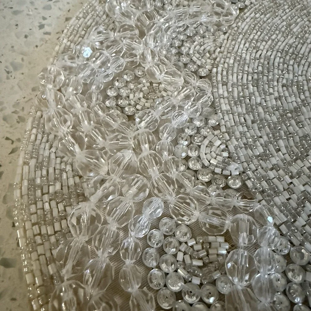 Kim Seybert Pair Glass Beaded Iridescent Placemat Extra Beads Retired New 457305